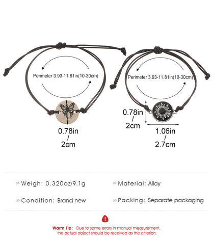 Moon Pattern Braid Rope Bracelets With Stone Pendant For Couples In White