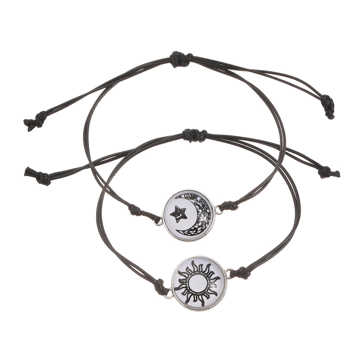 Moon Pattern Braid Rope Bracelets With Stone Pendant For Couples In White