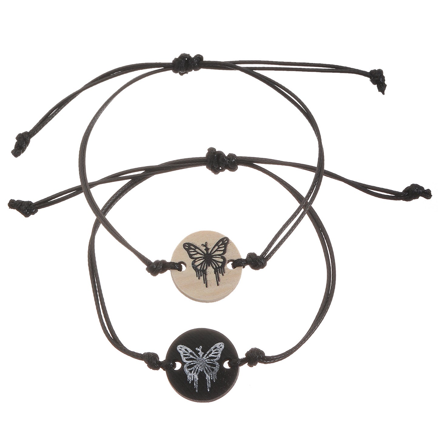 Moon Pattern Braid Rope Bracelets With Stone Pendant For Couples In White