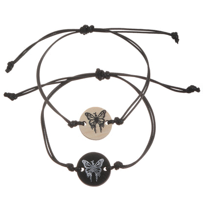 Moon Pattern Braid Rope Bracelets With Stone Pendant For Couples In White