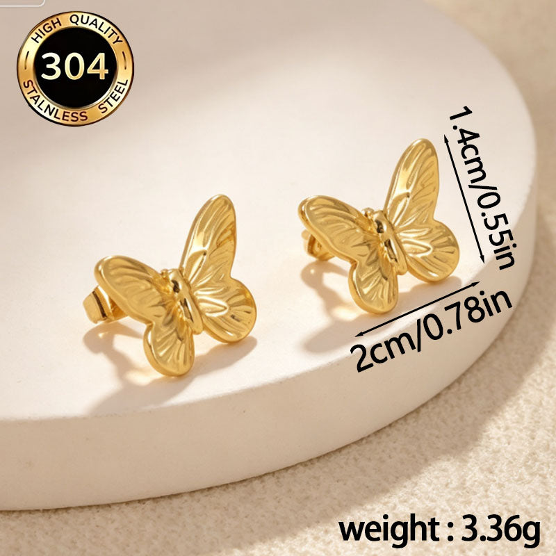 Butterfly Hypoallergenic Stud Earrings In 18K Real Gold Plated 304 Stainless Steel With PVD Coated 0.03µm Thickness, Unisex