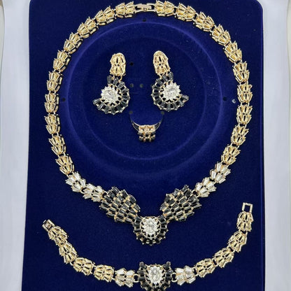 Luxurious Women’s Jewelry Set Featuring Plant Pattern With Electroplated Alloy And Glass Inlay