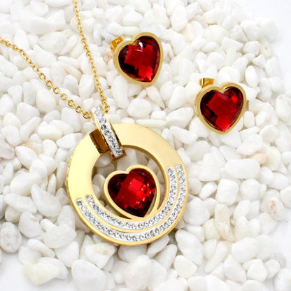 Heart Shape Jewelry Set In Simple Style With Electroplated Metal And Cable Chain, Available As 1 Set