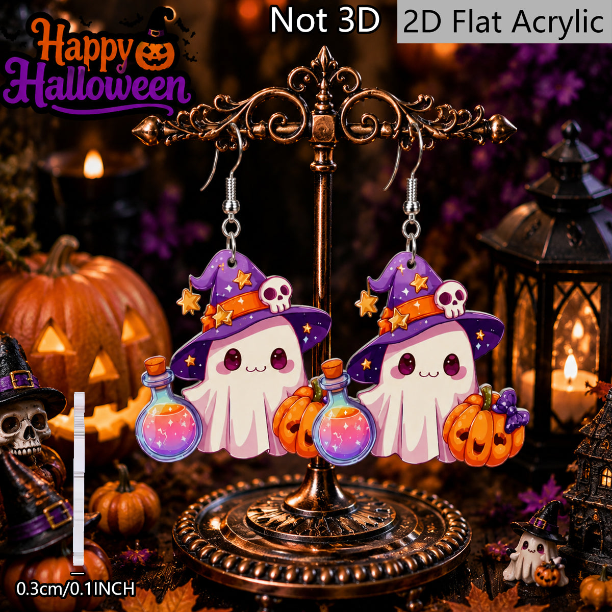 Funny Pumpkin Print Acrylic Earrings For Women With 304 Stainless Steel Ear Pins