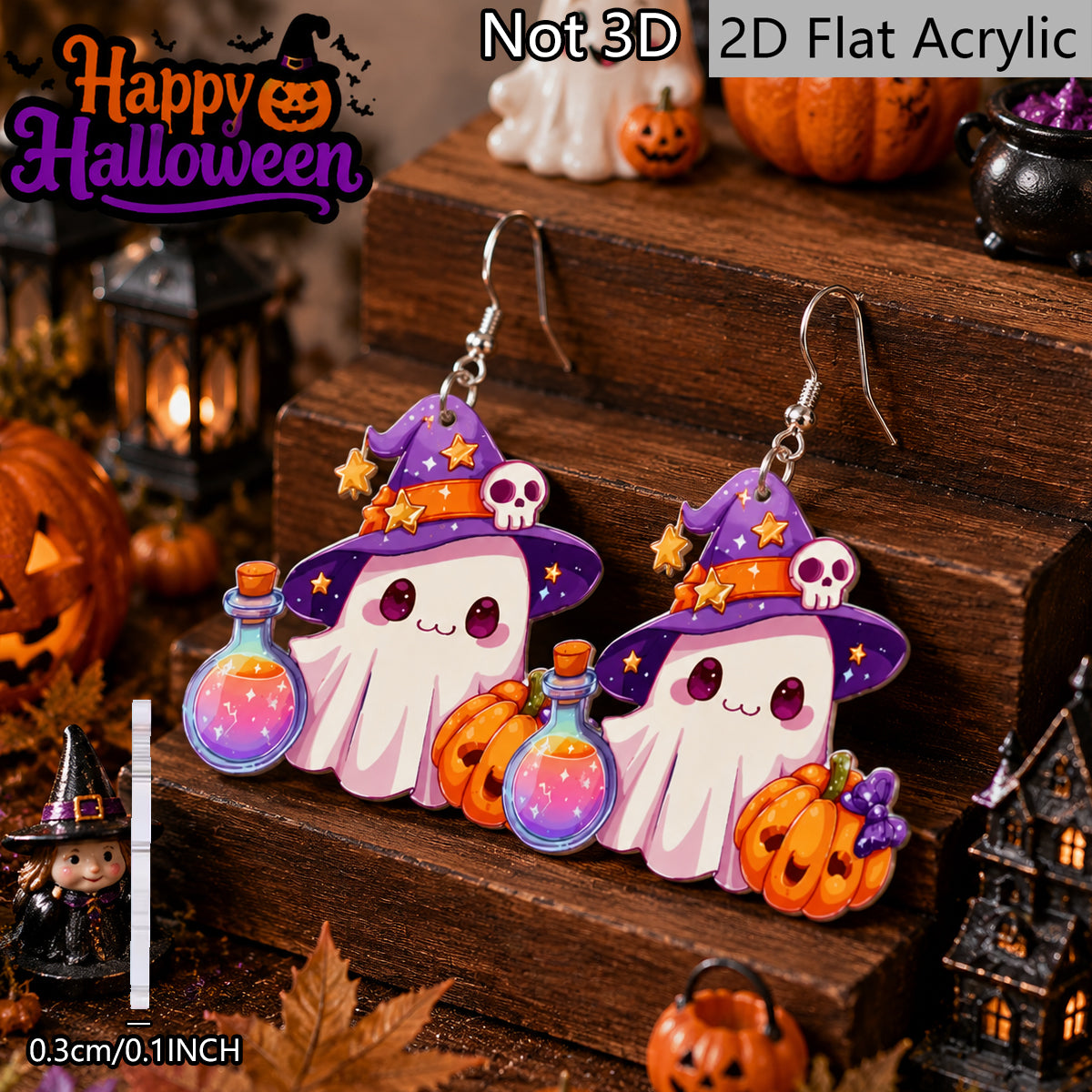 Funny Pumpkin Print Acrylic Earrings For Women With 304 Stainless Steel Ear Pins