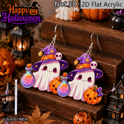 Funny Pumpkin Print Acrylic Earrings For Women With 304 Stainless Steel Ear Pins