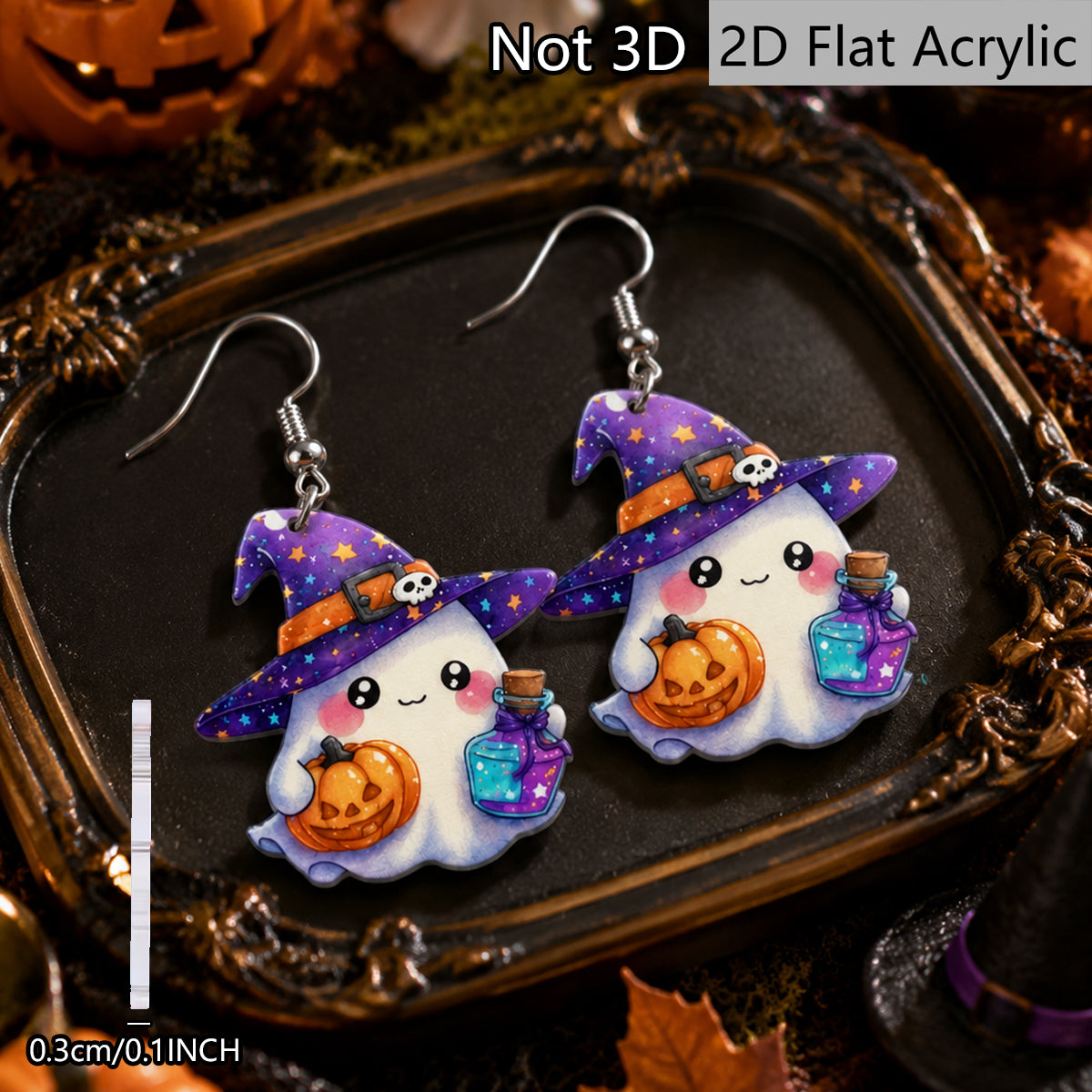 Funny Pumpkin Print Acrylic Earrings For Women With 304 Stainless Steel Ear Pins