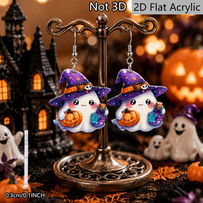 Funny Pumpkin Print Acrylic Earrings For Women With 304 Stainless Steel Ear Pins
