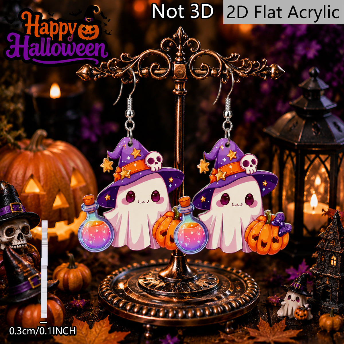 Funny Pumpkin Print Acrylic Earrings For Women With 304 Stainless Steel Ear Pins