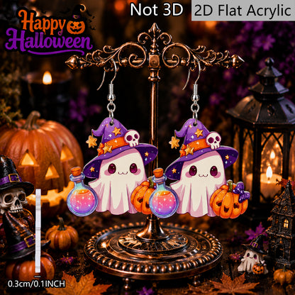 Funny Pumpkin Print Acrylic Earrings For Women With 304 Stainless Steel Ear Pins