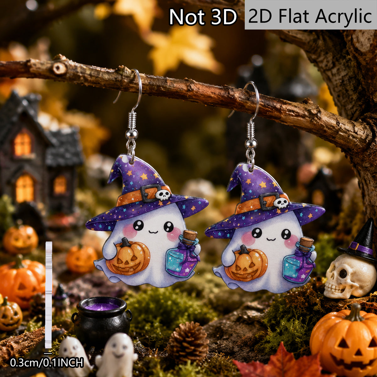 Funny Pumpkin Print Acrylic Earrings For Women With 304 Stainless Steel Ear Pins