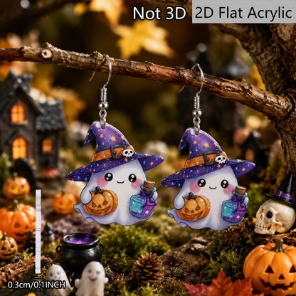Funny Pumpkin Print Acrylic Earrings For Women With 304 Stainless Steel Ear Pins