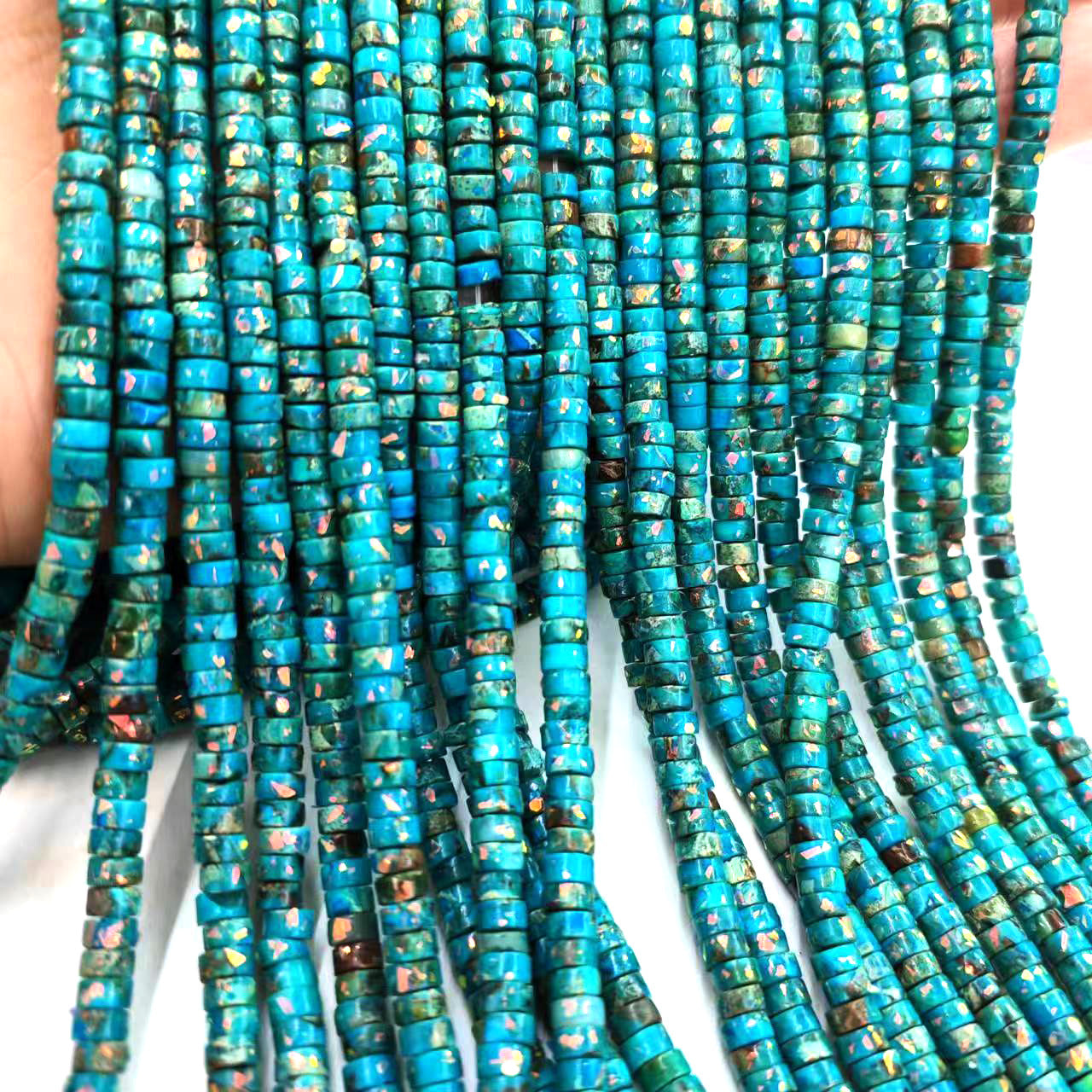 Natural Stone Printing Spacer Bars With October Birthstone Opal Inlay Featuring Cutting Craftsmanship In Blue Baroque Style
