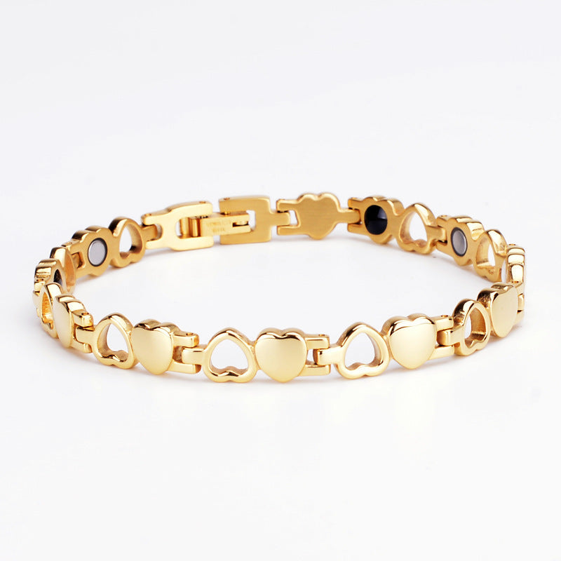 Sweet Heart Shape Beaded Bracelet In Rose Gold Alloy With Electroplated Finish, Unisex Design
