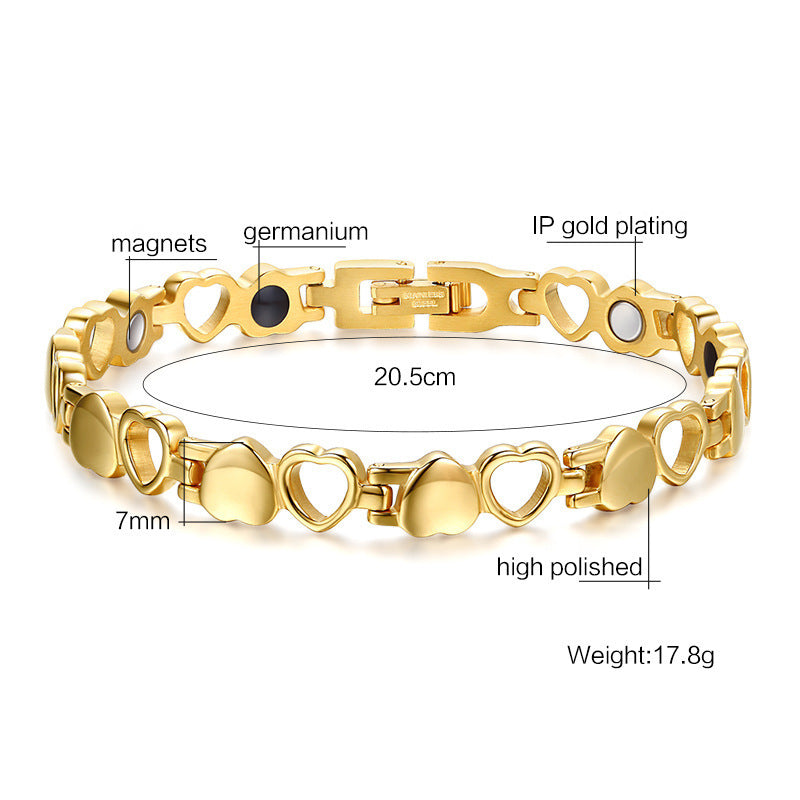 Sweet Heart Shape Beaded Bracelet In Rose Gold Alloy With Electroplated Finish, Unisex Design