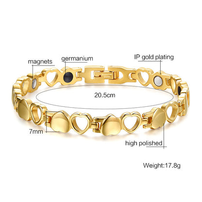 Sweet Heart Shape Beaded Bracelet In Rose Gold Alloy With Electroplated Finish, Unisex Design