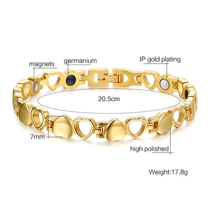 Sweet Heart Shape Beaded Bracelet In Rose Gold Alloy With Electroplated Finish, Unisex Design