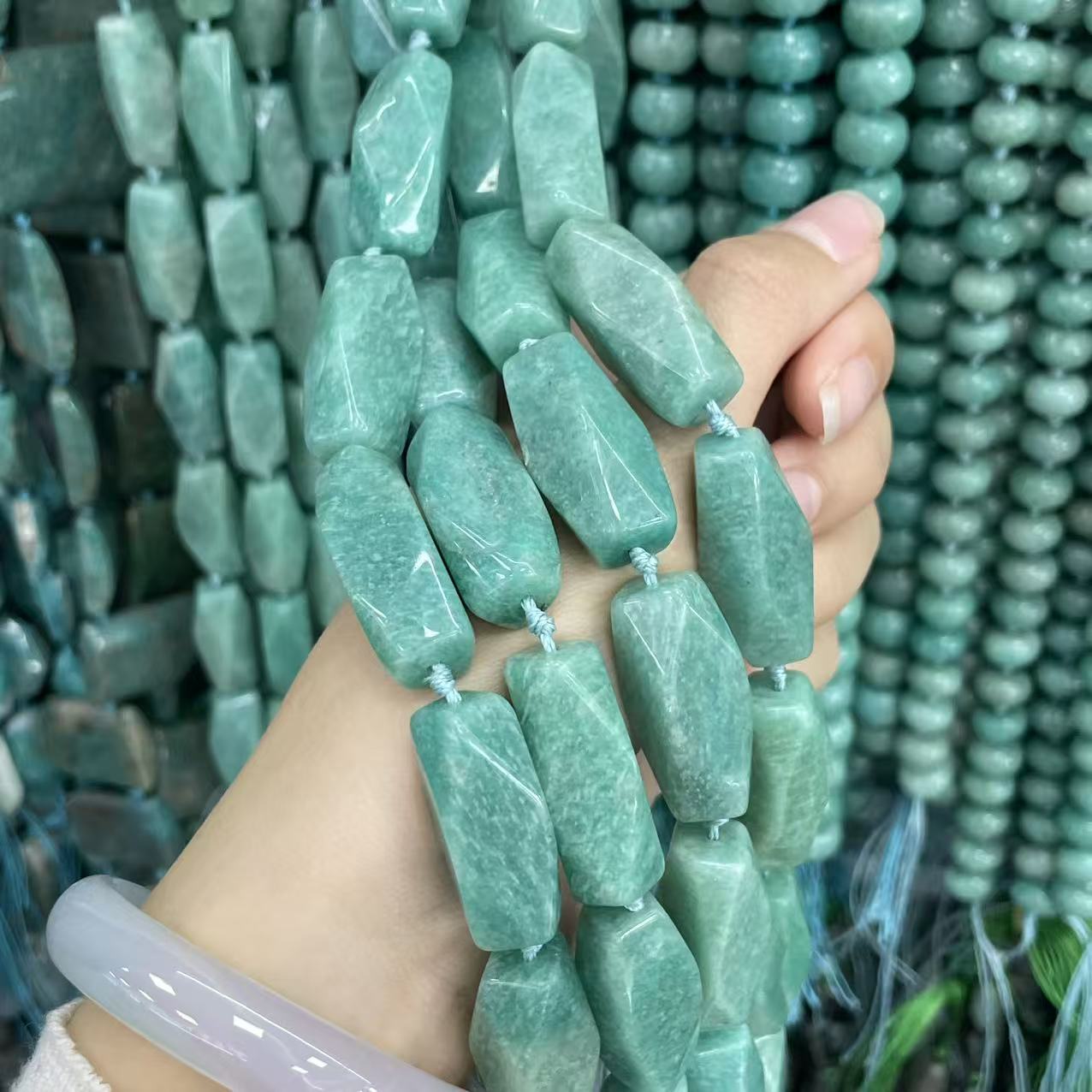 Faceted Natural Stone Beads With Polished Finish And Amazonite Inlay, Featuring Expert Cutting Craftsmanship