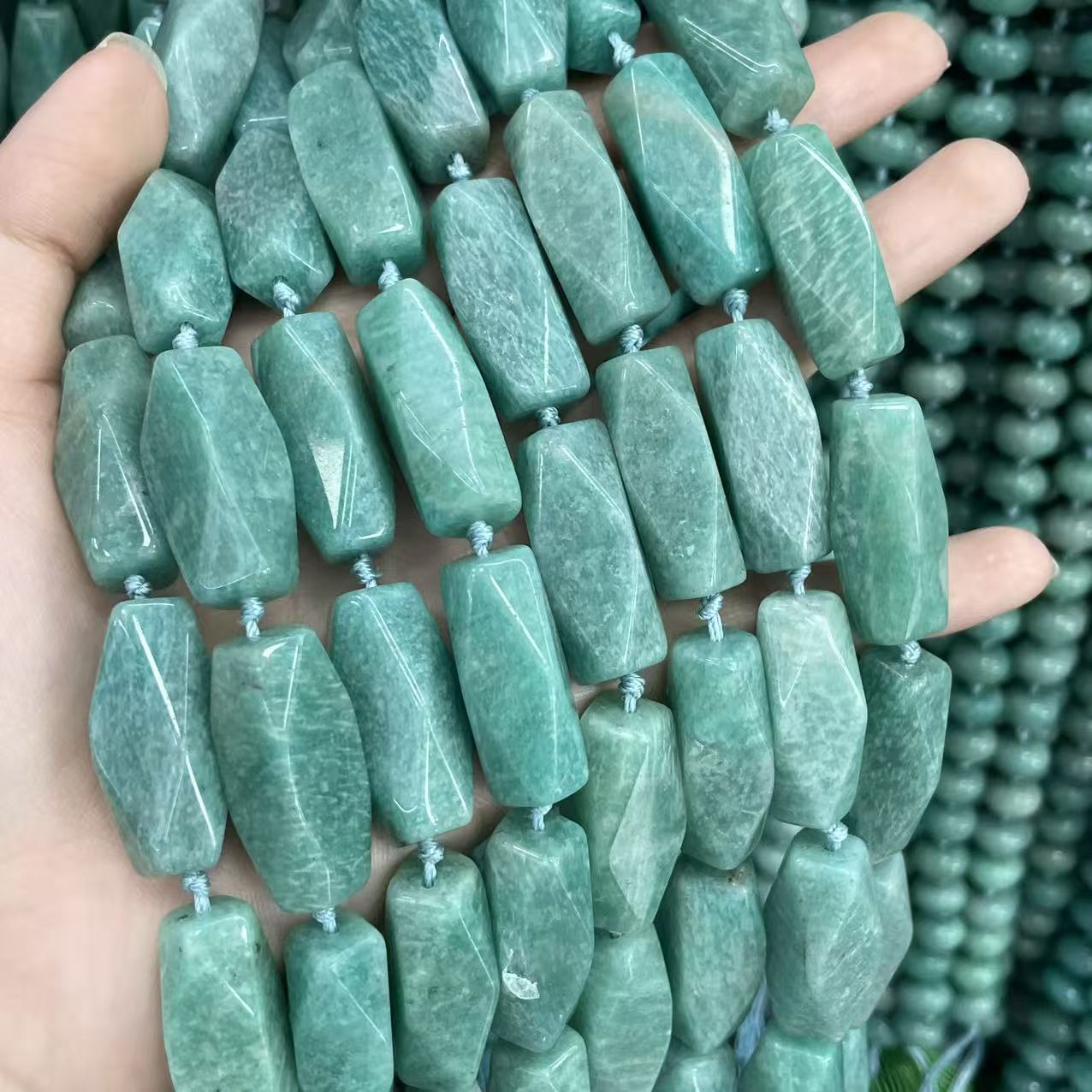 Faceted Natural Stone Beads With Polished Finish And Amazonite Inlay, Featuring Expert Cutting Craftsmanship