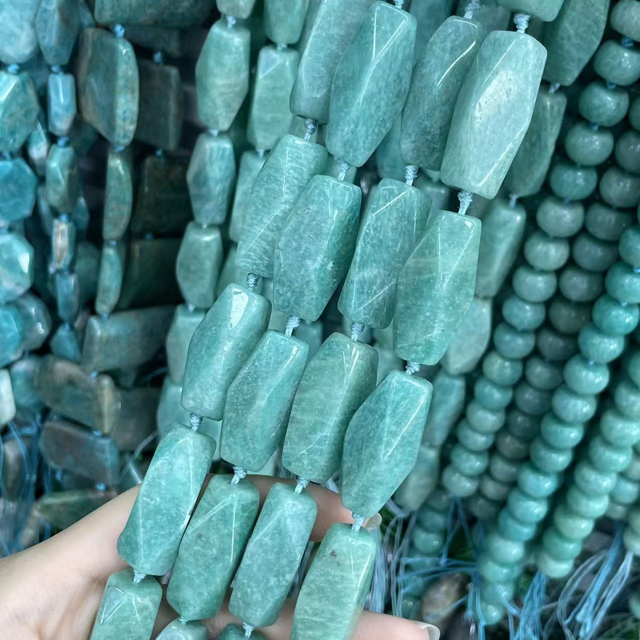 Faceted Natural Stone Beads With Polished Finish And Amazonite Inlay, Featuring Expert Cutting Craftsmanship