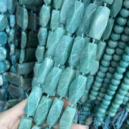 Faceted Natural Stone Beads With Polished Finish And Amazonite Inlay, Featuring Expert Cutting Craftsmanship