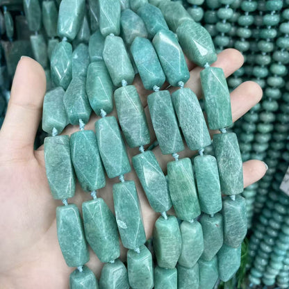 Faceted Natural Stone Beads With Polished Finish And Amazonite Inlay, Featuring Expert Cutting Craftsmanship