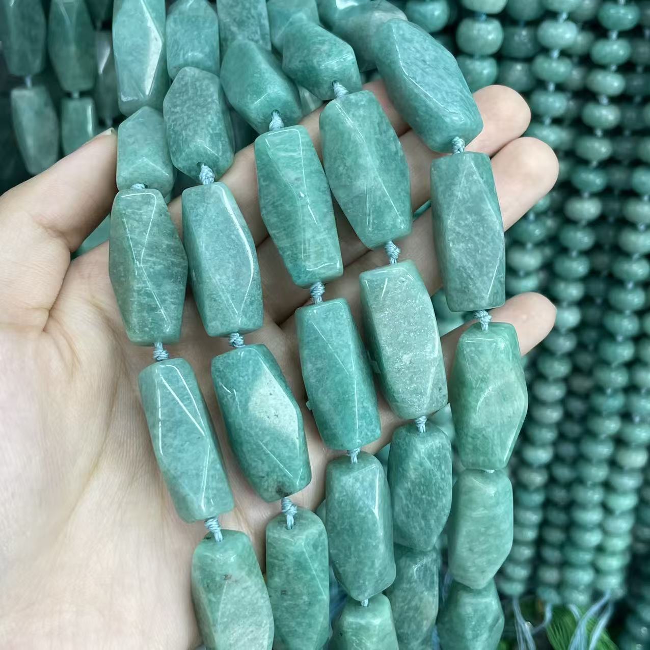 Faceted Natural Stone Beads With Polished Finish And Amazonite Inlay, Featuring Expert Cutting Craftsmanship