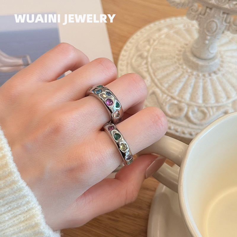 Retro Star Ring For Women In Titanium Steel With 18K Real Gold Plated Electroplated Finish And Zircon Inlay