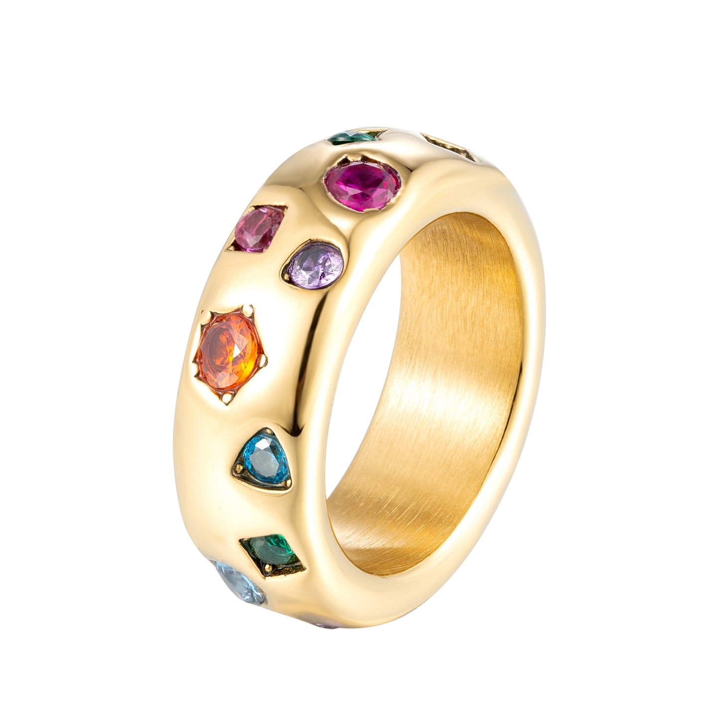 Retro Star Ring For Women In Titanium Steel With 18K Real Gold Plated Electroplated Finish And Zircon Inlay