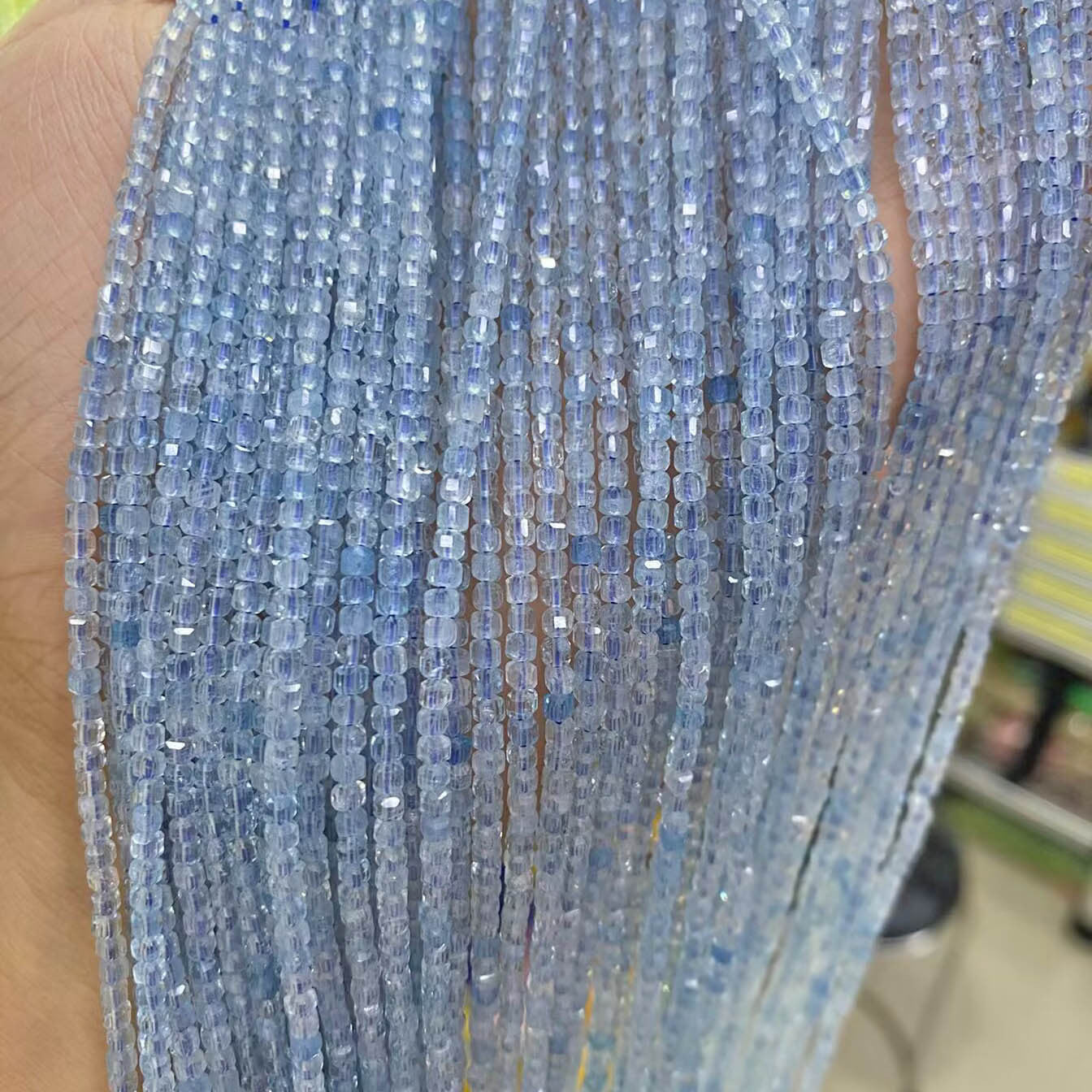 Polished Natural Stone Square Beads With 4mm Diameter Featuring March Birthstone Aquamarine For Jewelry Making
