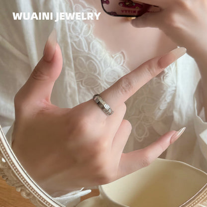 Classic Style UFO Band Ring For Women In Titanium Steel With 18K Real Gold Electroplated And Rhinestone Inlay