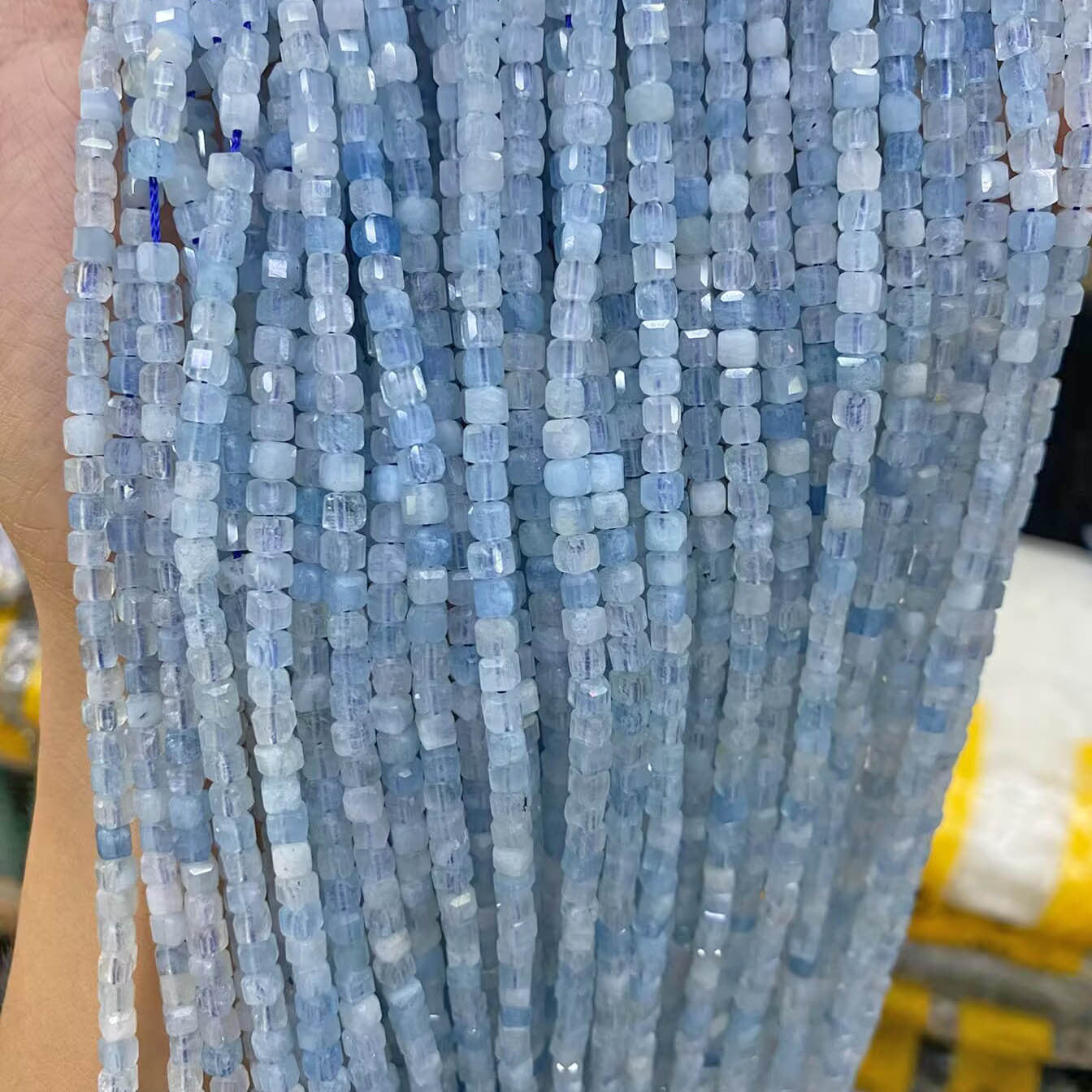 Polished Natural Stone Square Beads With 4mm Diameter Featuring March Birthstone Aquamarine For Jewelry Making