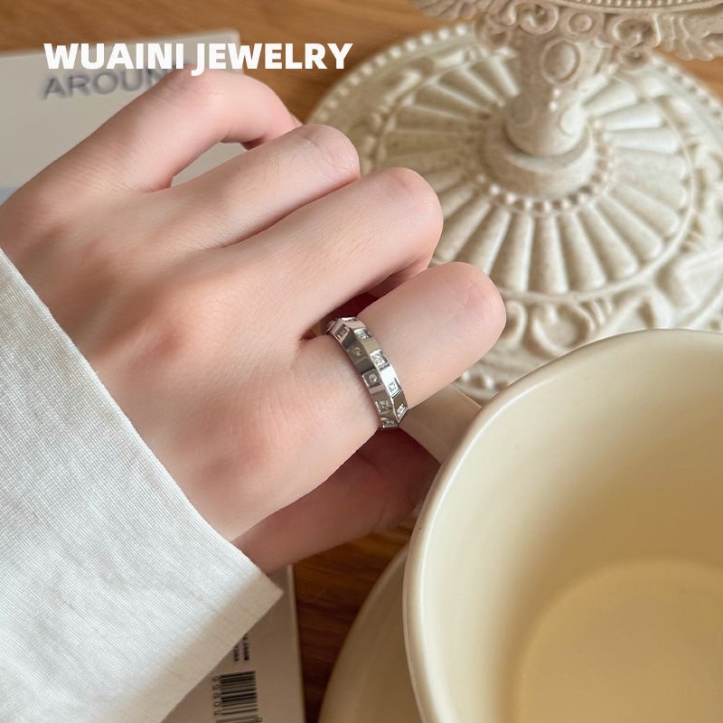 Classic Style UFO Band Ring For Women In Titanium Steel With 18K Real Gold Electroplated And Rhinestone Inlay