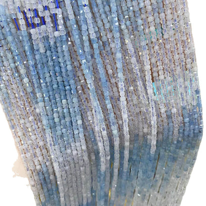 Polished Natural Stone Square Beads With 4mm Diameter Featuring March Birthstone Aquamarine For Jewelry Making