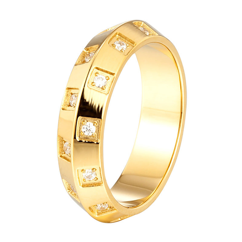 Classic Style UFO Band Ring For Women In Titanium Steel With 18K Real Gold Electroplated And Rhinestone Inlay