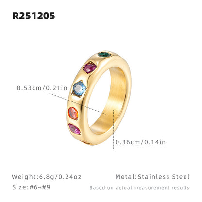Retro Star Ring For Women In Titanium Steel With 18K Real Gold Plated Electroplated Finish And Zircon Inlay