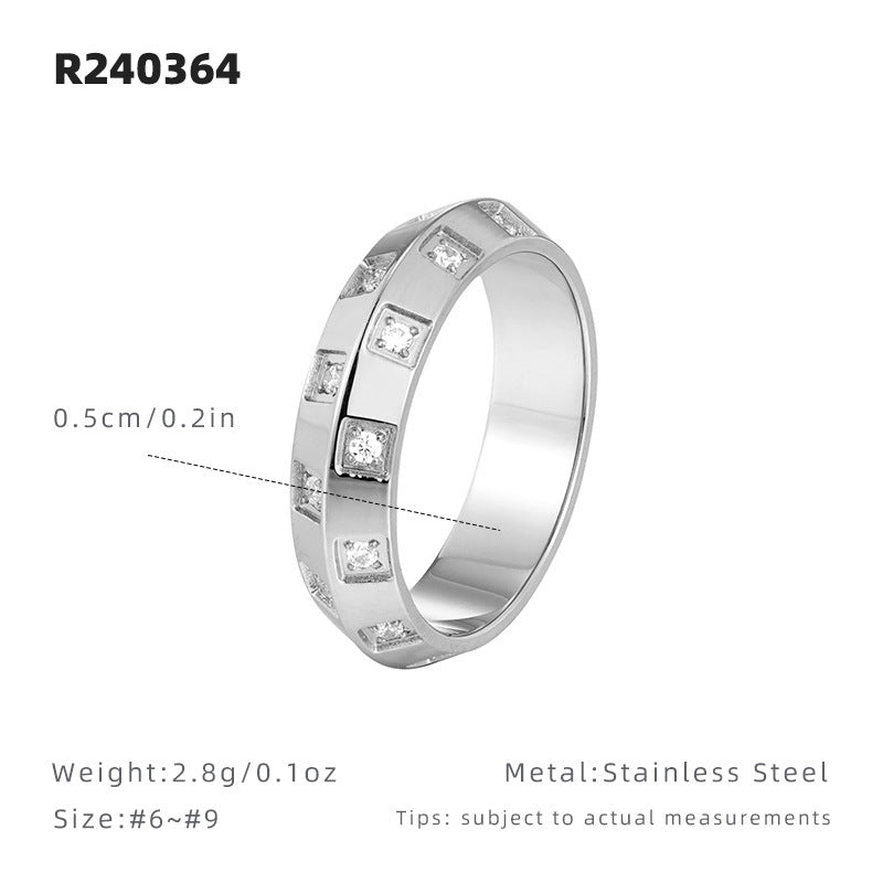 Classic Style UFO Band Ring For Women In Titanium Steel With 18K Real Gold Electroplated And Rhinestone Inlay