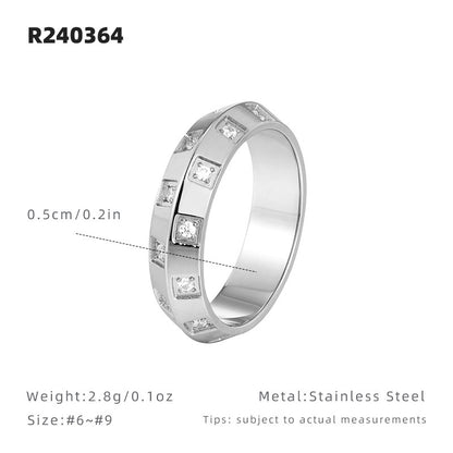 Classic Style UFO Band Ring For Women In Titanium Steel With 18K Real Gold Electroplated And Rhinestone Inlay