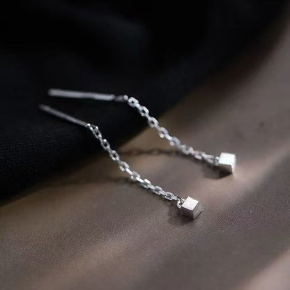 Square Tassel Silver Alloy Stud Earrings In Simple Style For Unisex