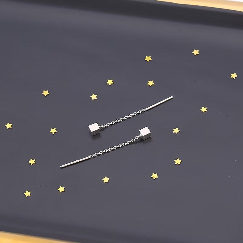 Square Tassel Silver Alloy Stud Earrings In Simple Style For Unisex