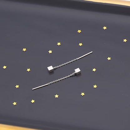 Square Tassel Silver Alloy Stud Earrings In Simple Style For Unisex