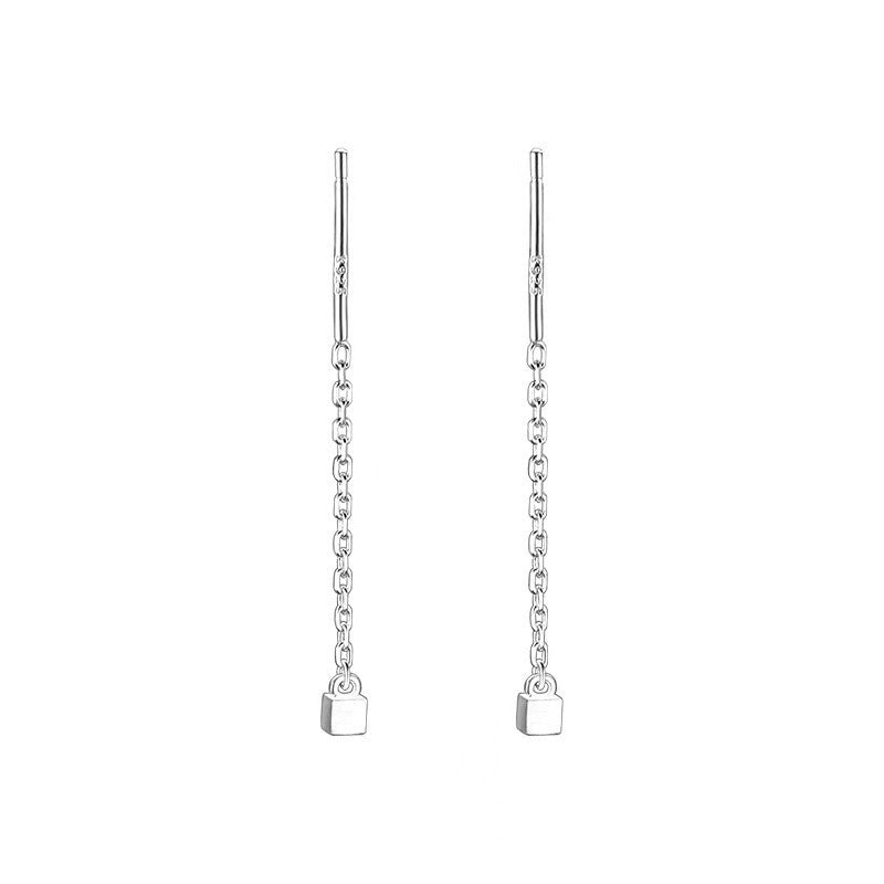 Square Tassel Silver Alloy Stud Earrings In Simple Style For Unisex
