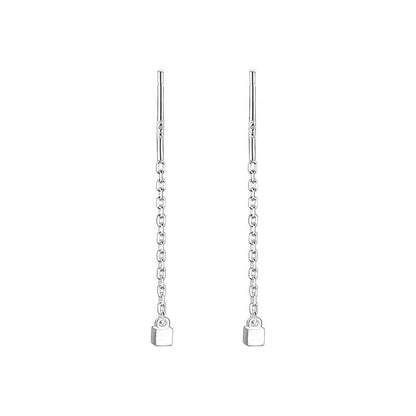 Square Tassel Silver Alloy Stud Earrings In Simple Style For Unisex