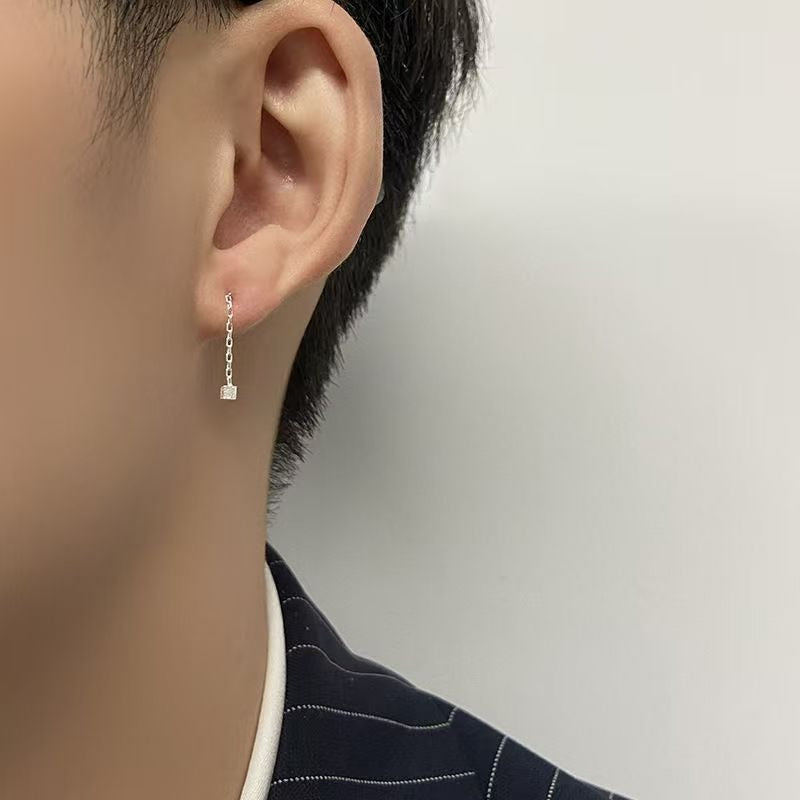 Square Tassel Silver Alloy Stud Earrings In Simple Style For Unisex