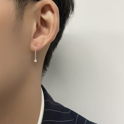 Square Tassel Silver Alloy Stud Earrings In Simple Style For Unisex