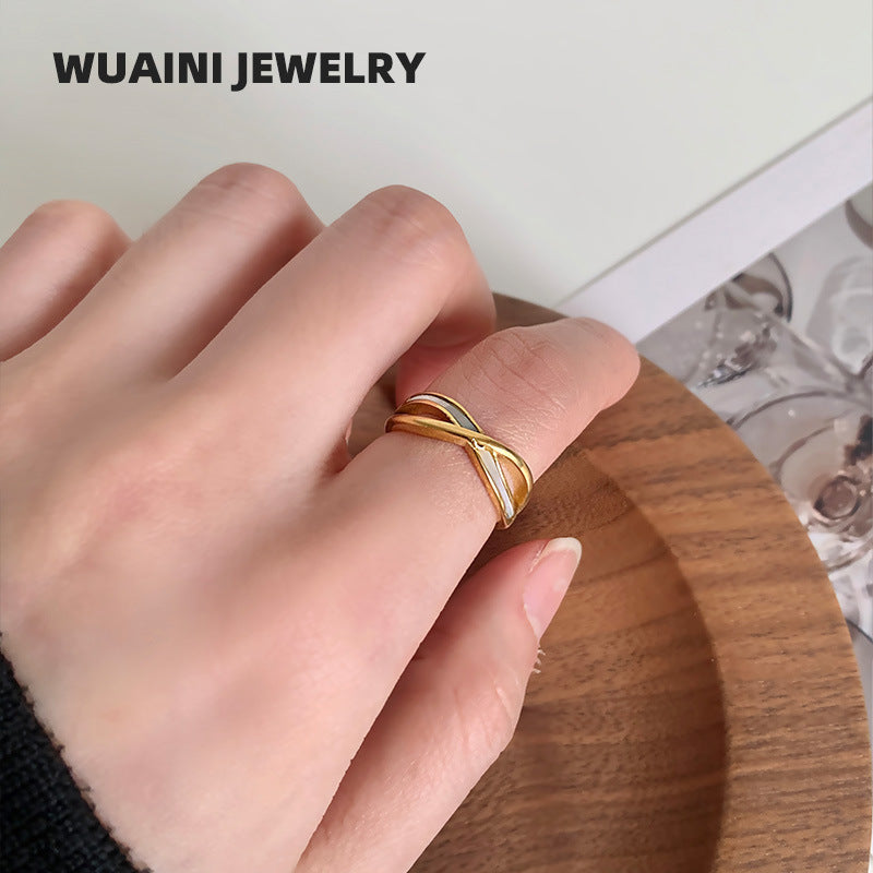 Geometric Women's Titanium Steel Ring With 18K Real Gold Plated Electroplated Finish And Shell Inlay