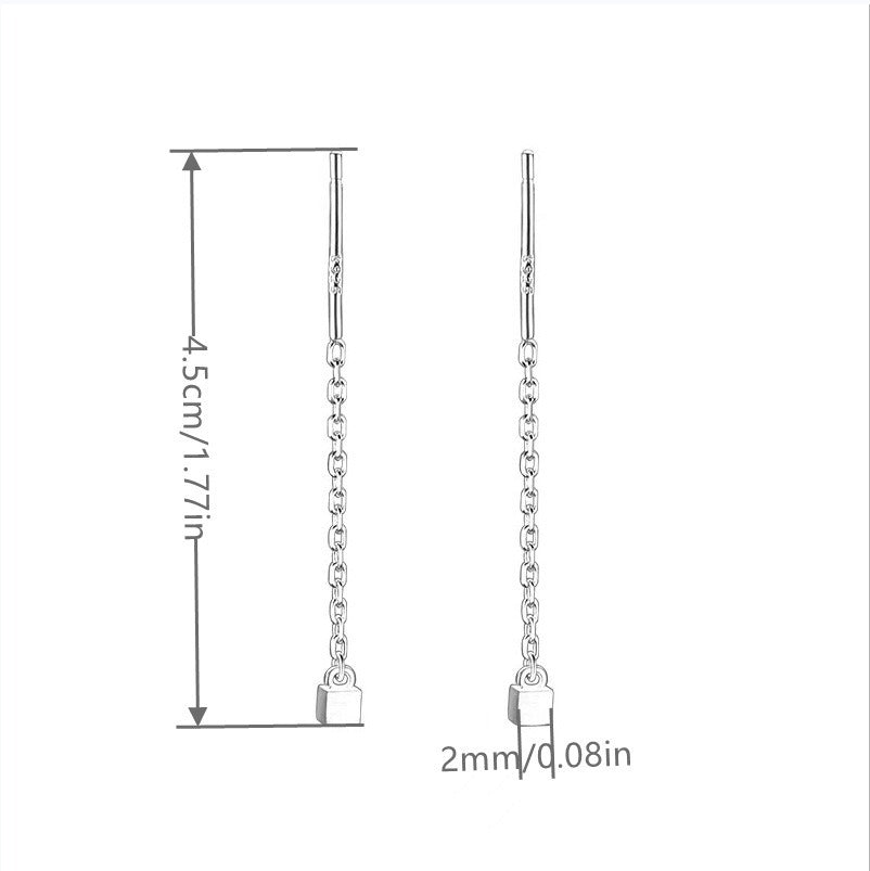 Square Tassel Silver Alloy Stud Earrings In Simple Style For Unisex