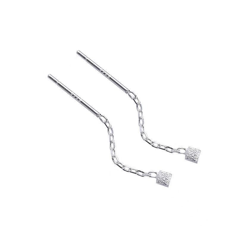 Square Tassel Silver Alloy Stud Earrings In Simple Style For Unisex