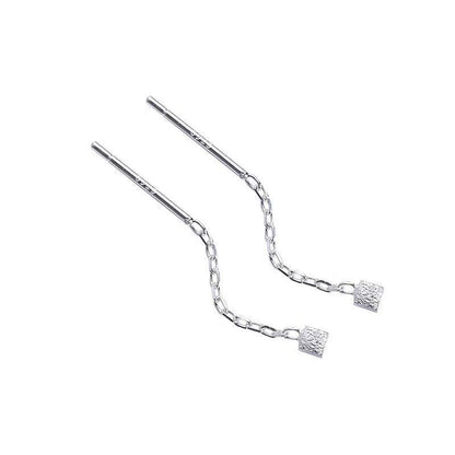Square Tassel Silver Alloy Stud Earrings In Simple Style For Unisex