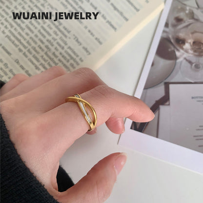 Geometric Women's Titanium Steel Ring With 18K Real Gold Plated Electroplated Finish And Shell Inlay